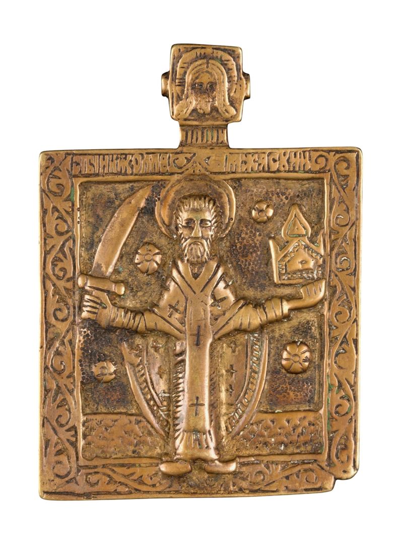 Icona pettorale di San Nicola di Mozajsk, fusione in bronzo (XIX secolo)