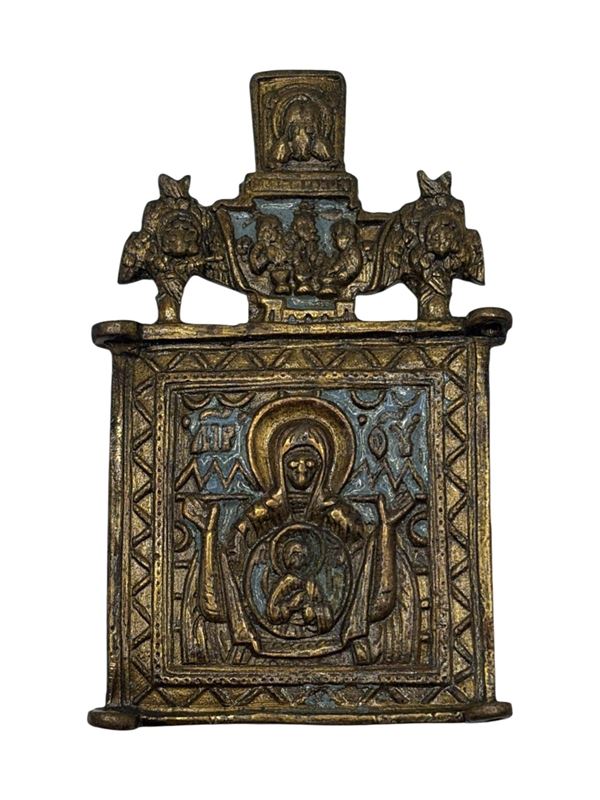 Central panel of a travel triptych depicting the Virgin of the Sign