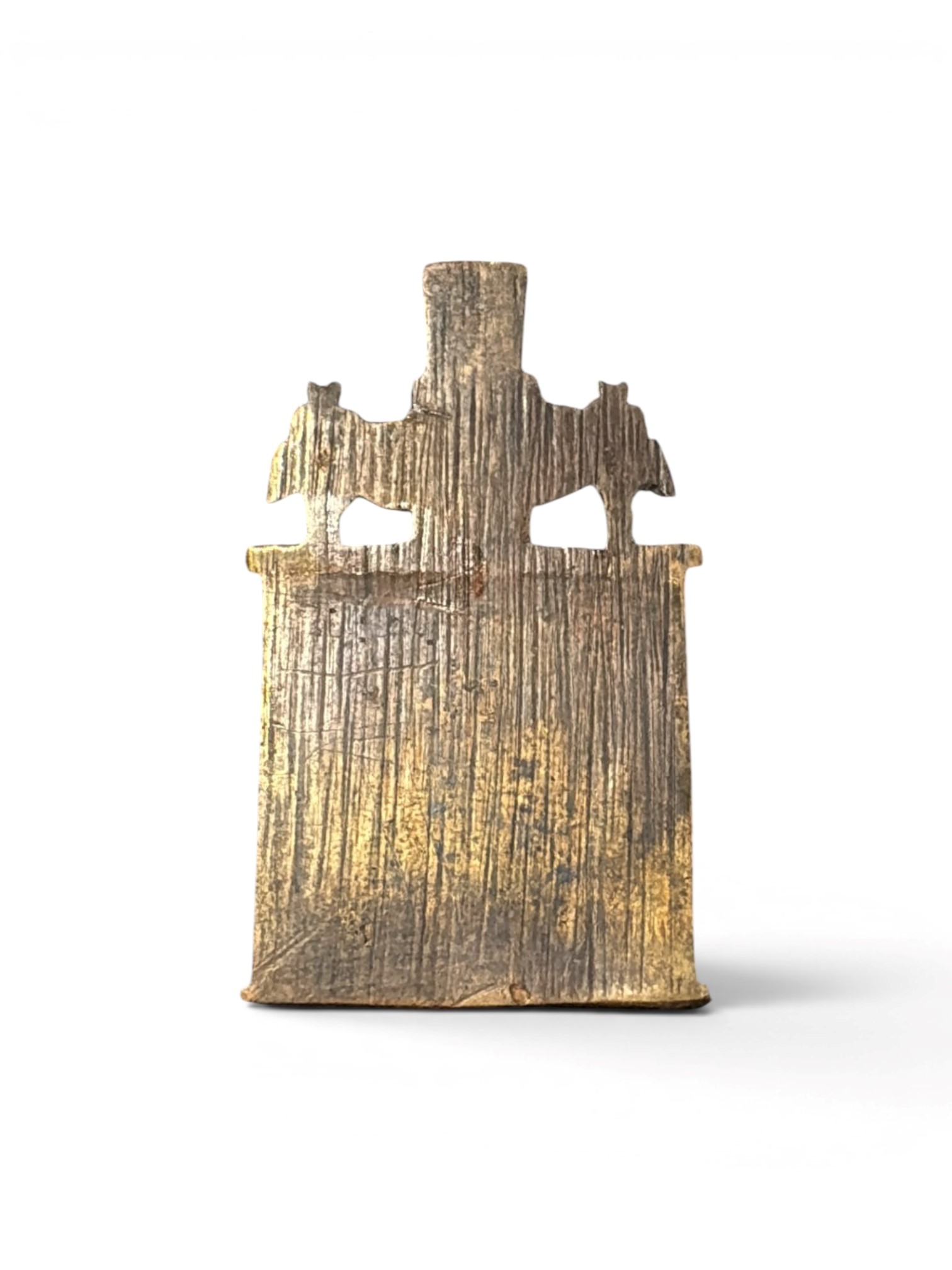 Valva centrale di trittico da viaggio raffigurante la Vergine del Segno, fusione in bronzo e smal...
