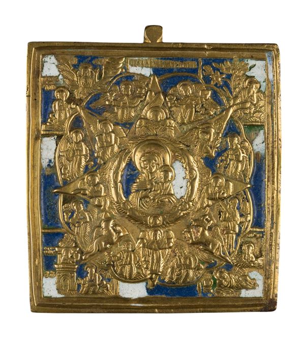 Travel icon depicting the Mother of God of the Burning Bush