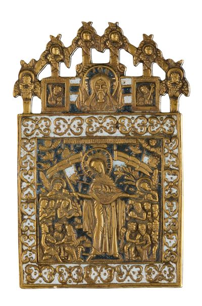 Madre della Consolazione, icona da viaggio, fusione in bronzo con smalti policromi (XIX secolo)