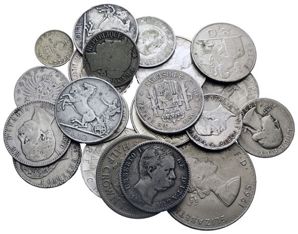 ESTERE. LOTTO MULTIPLO DI MONETE VARIE ITALIANE ED ESTERE IN AG. ANNI, TITOLI E PESI VARI. PESO TOTALE 201 GR CIRCA.