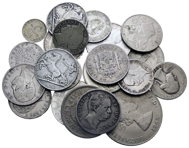 Estere. Lotto Multiplo di Monete Varie Italiane ed Estere in Ag. Anni, Titoli e Pesi Vari. Peso T...
