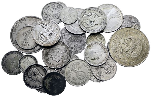 ESTERE. LOTTO MULTIPLO DI MONETE VARIE ITALIANE ED ESTERE IN AG. ANNI, TITOLI E PESI VARI. PESO TOTALE 201 GR CIRCA.