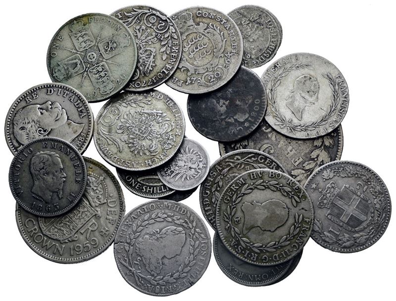 Estere. Lotto Multiplo di Monete Varie Italiane ed Estere in Ag. Anni, Titoli e Pesi Vari. Peso T...