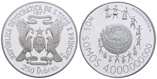 SAO TOME' E PRINCIPE. 250 Dobras 1977 "Indipendenza". Ag. 17,4gr. KM 35. FDC