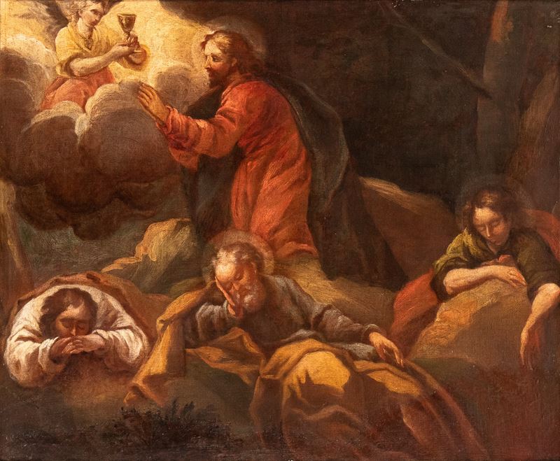Artista Veneto, XVII Secolo - Orazione nell'orto, olio su tela