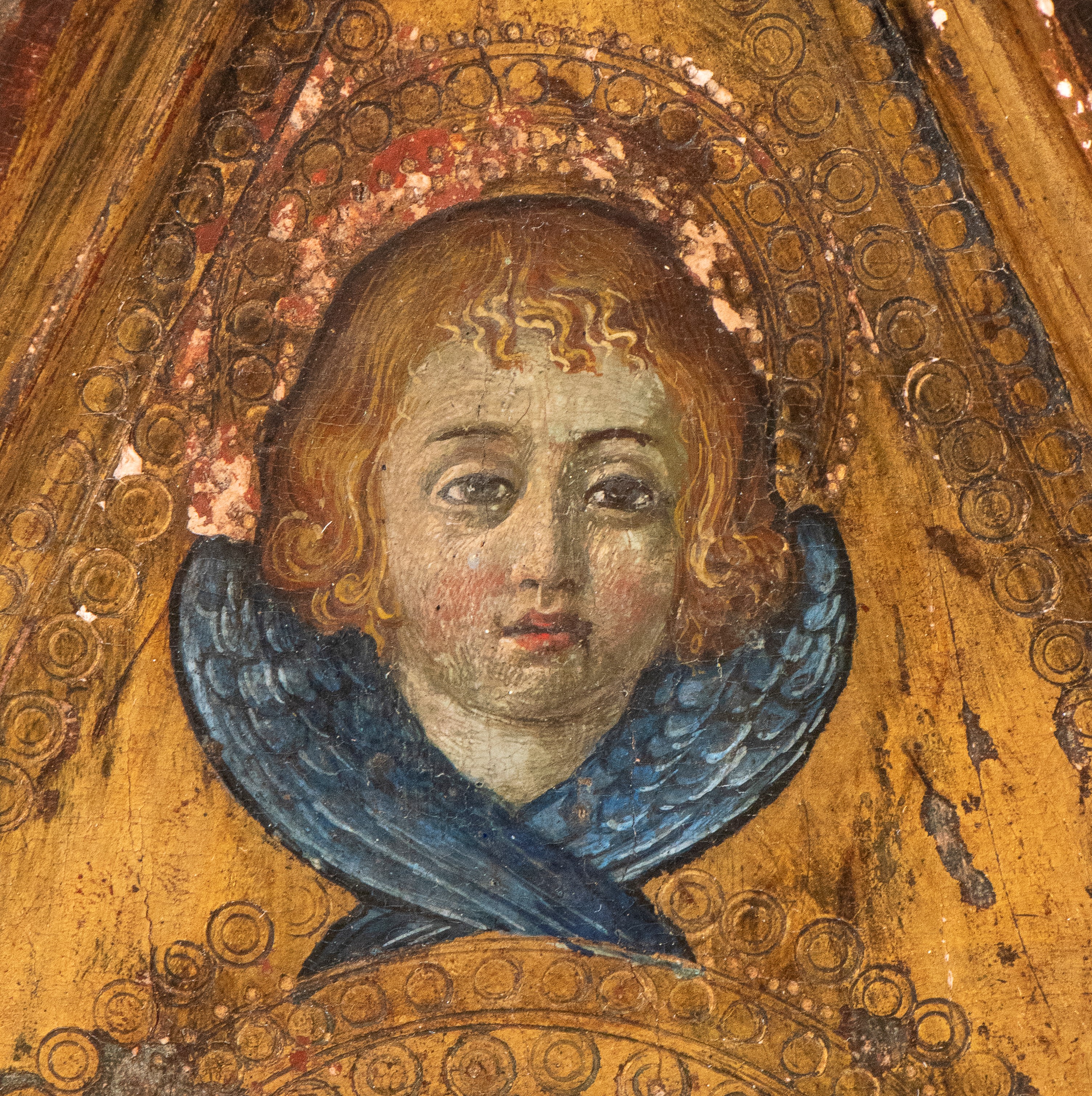 Pittura Toscana, XV Secolo - Anonimo, Madonna con Bambino e Santi, tempera su tavola sagomata