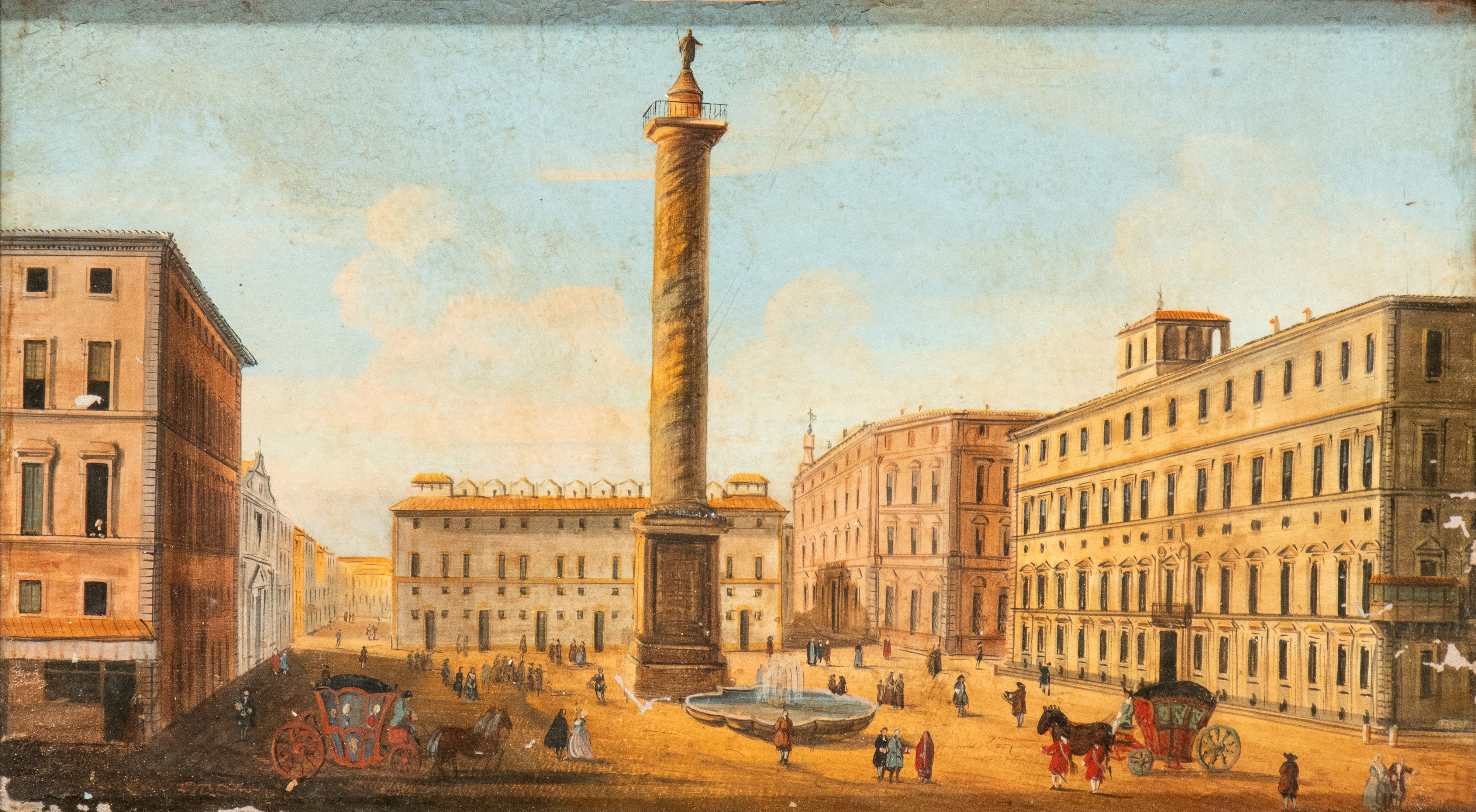 Artista Attivo a Roma, XVIII Secolo - Vedute di piazza Colonna e di Montecitorio, due dipinti su ...