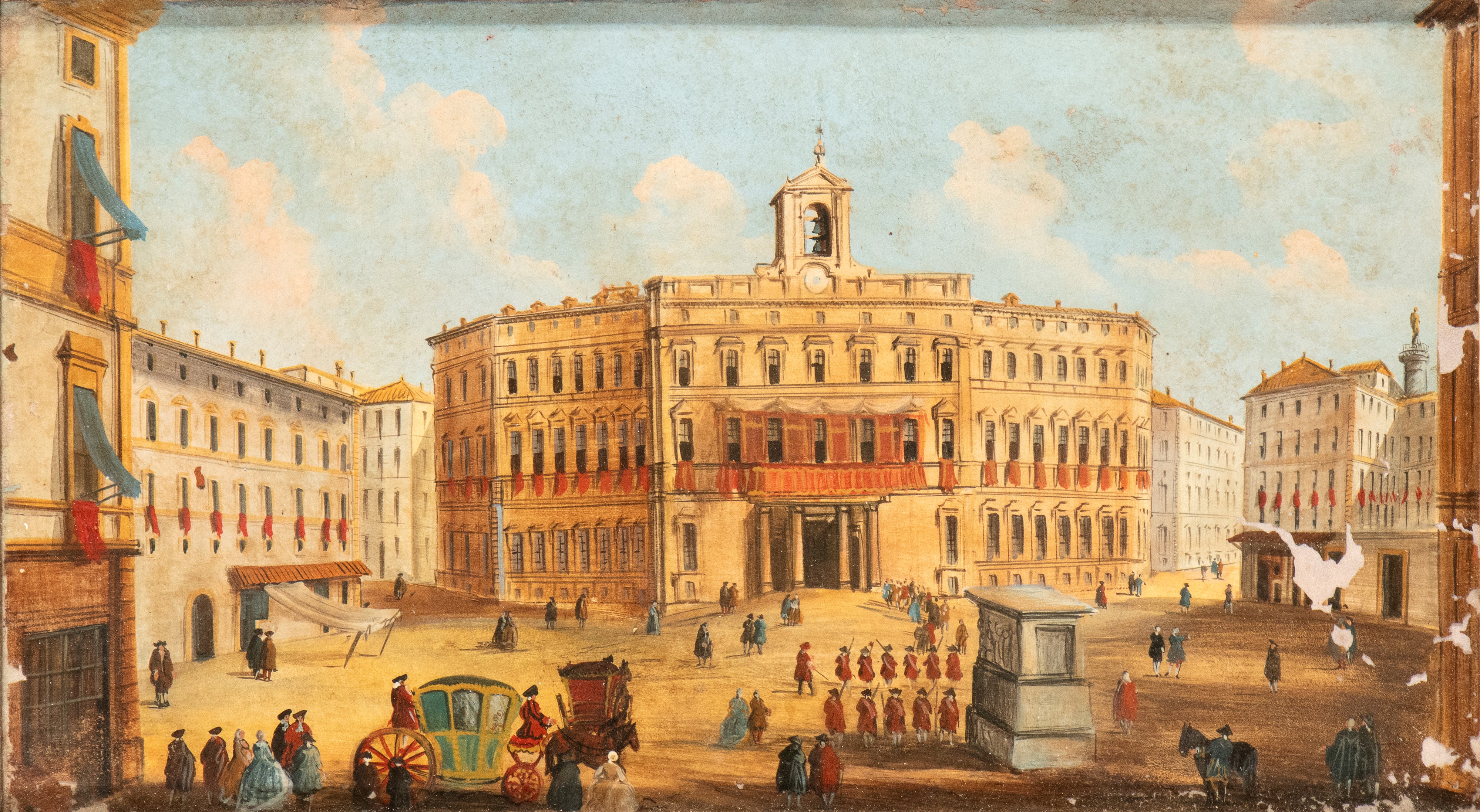 Artista Attivo a Roma, XVIII Secolo - Vedute di piazza Colonna e di Montecitorio, due dipinti su ...