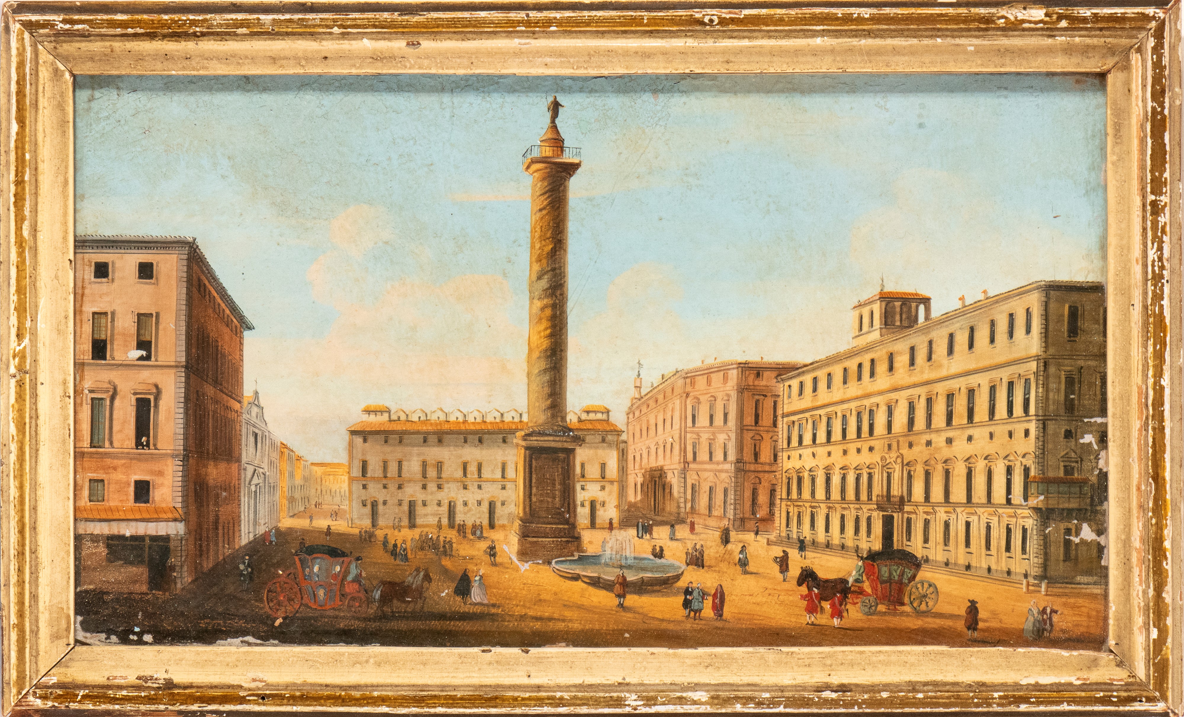 Artista Attivo a Roma, XVIII Secolo - Vedute di piazza Colonna e di Montecitorio, due dipinti su ...
