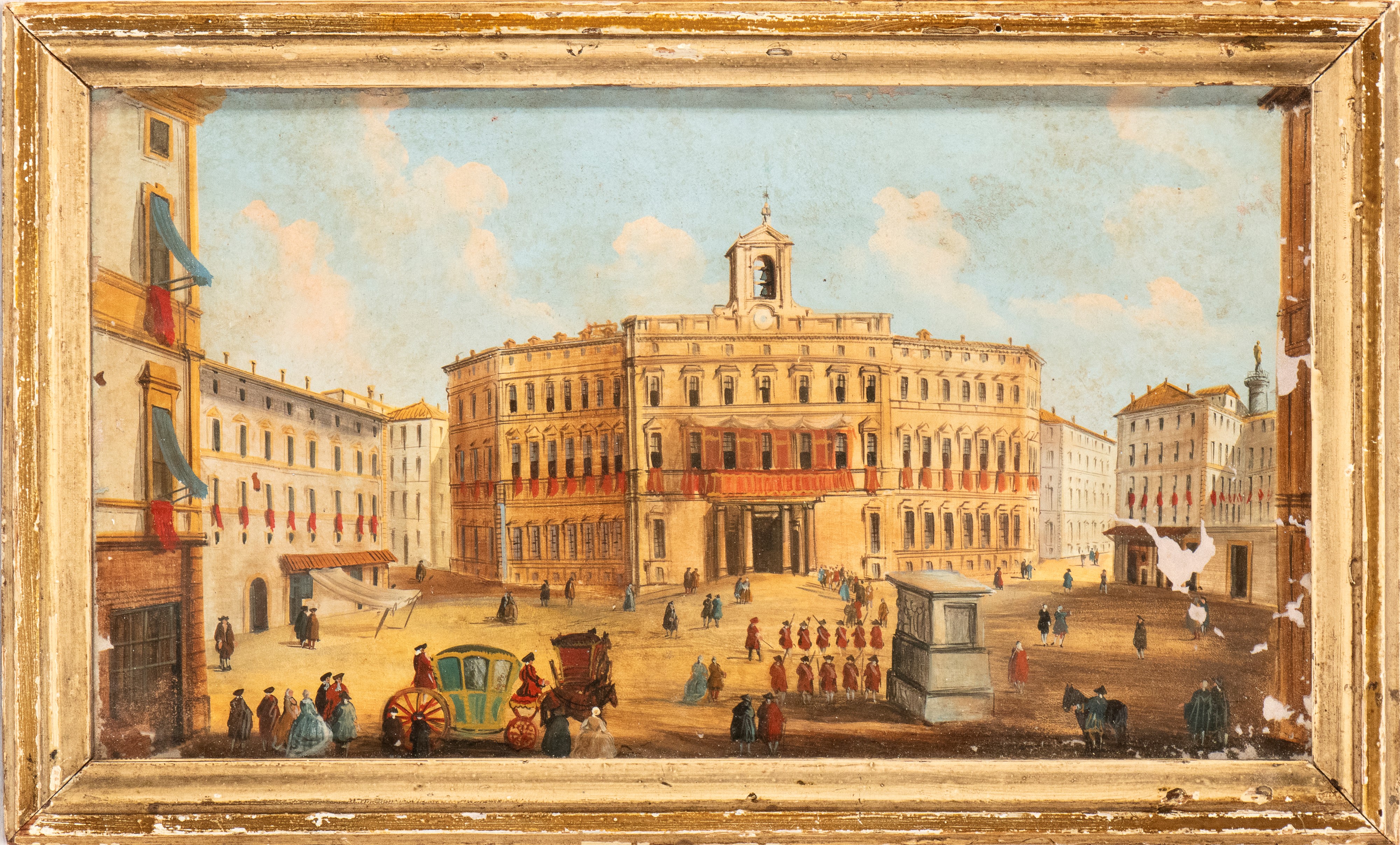 Artista Attivo a Roma, XVIII Secolo - Vedute di piazza Colonna e di Montecitorio, due dipinti su ...