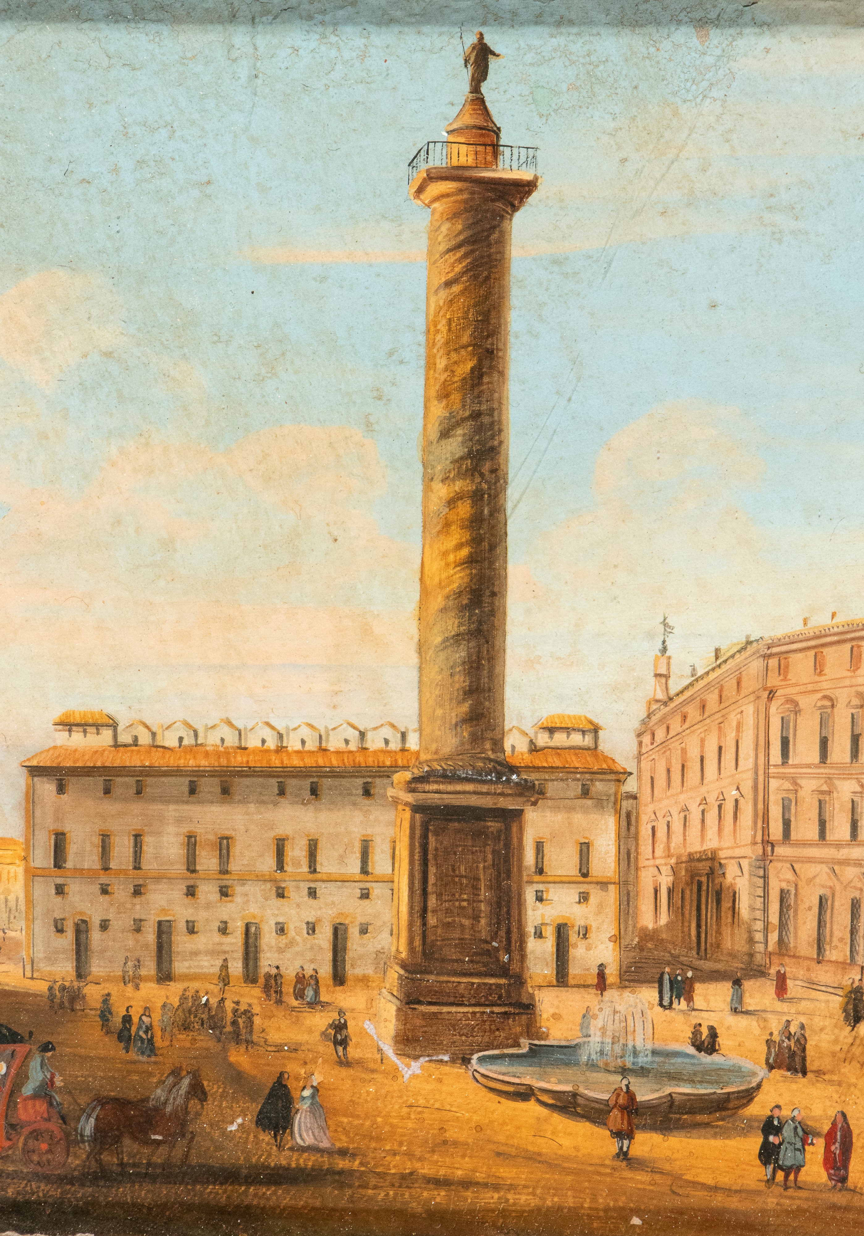 Artista Attivo a Roma, XVIII Secolo - Vedute di piazza Colonna e di Montecitorio, due dipinti su ...