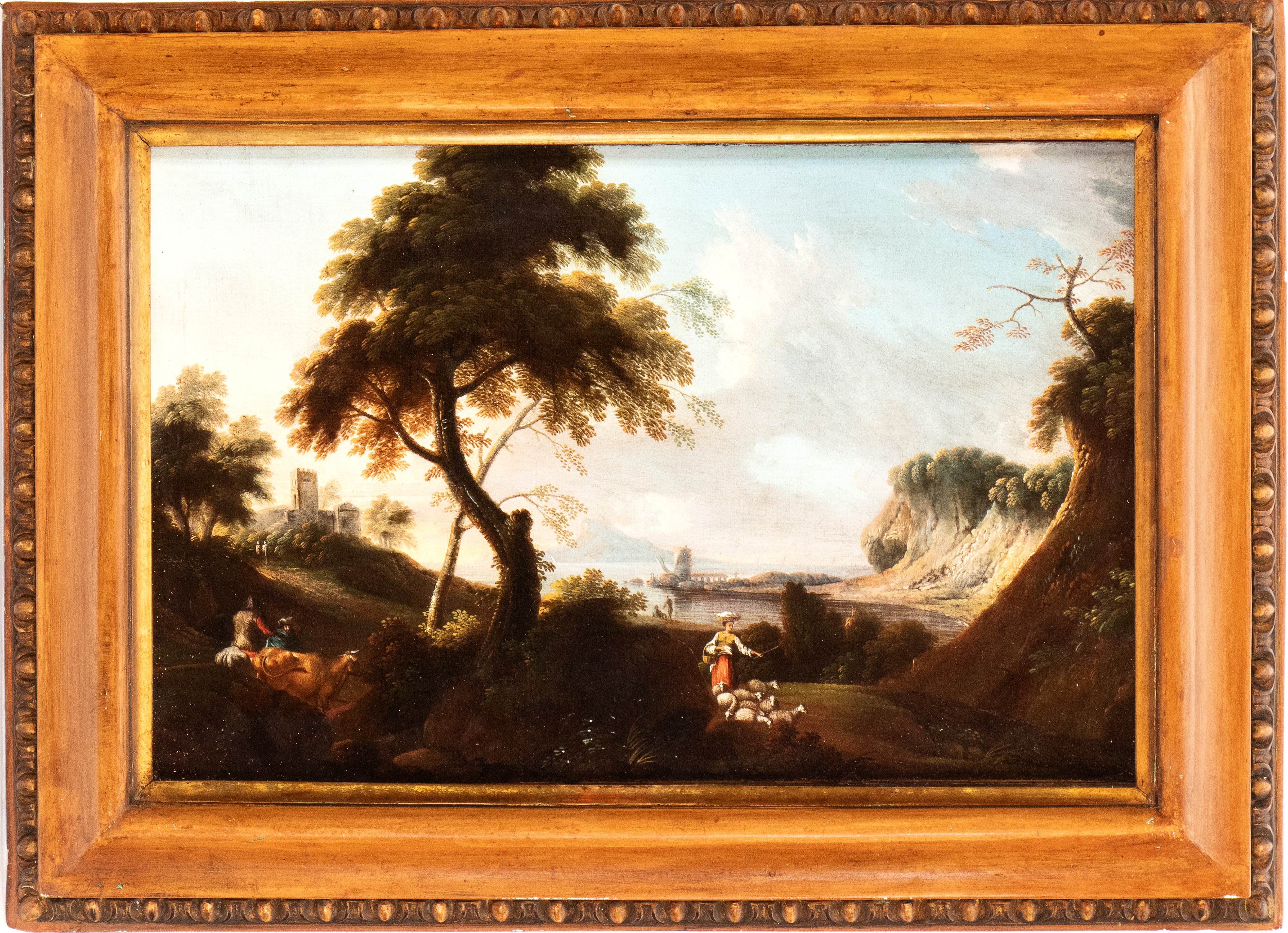 a) Paesaggio costiero con figure, armenti e torretta; b) Paesaggio con fontanile, corso d'acqua, ...