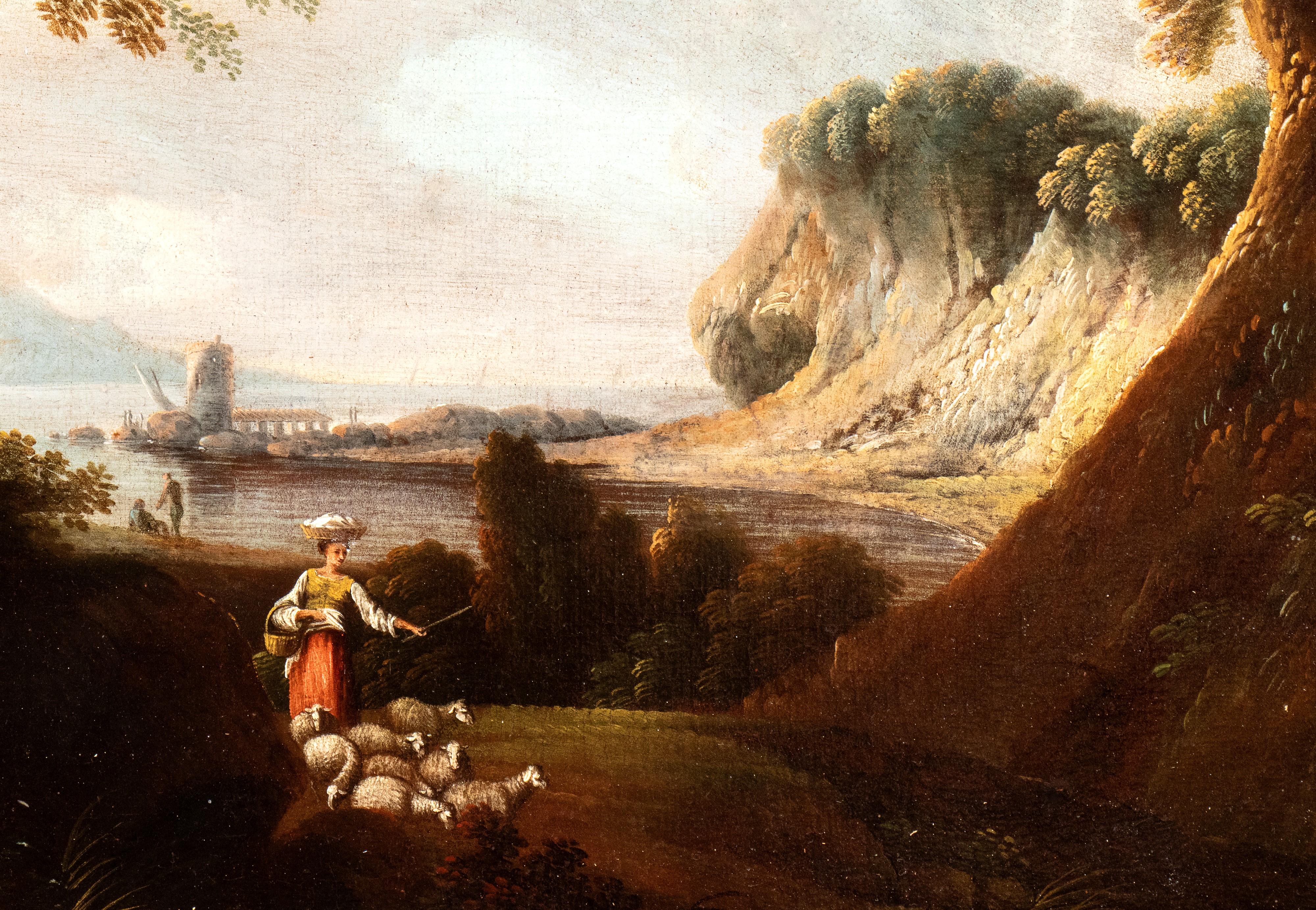 a) Paesaggio costiero con figure, armenti e torretta; b) Paesaggio con fontanile, corso d'acqua, ...