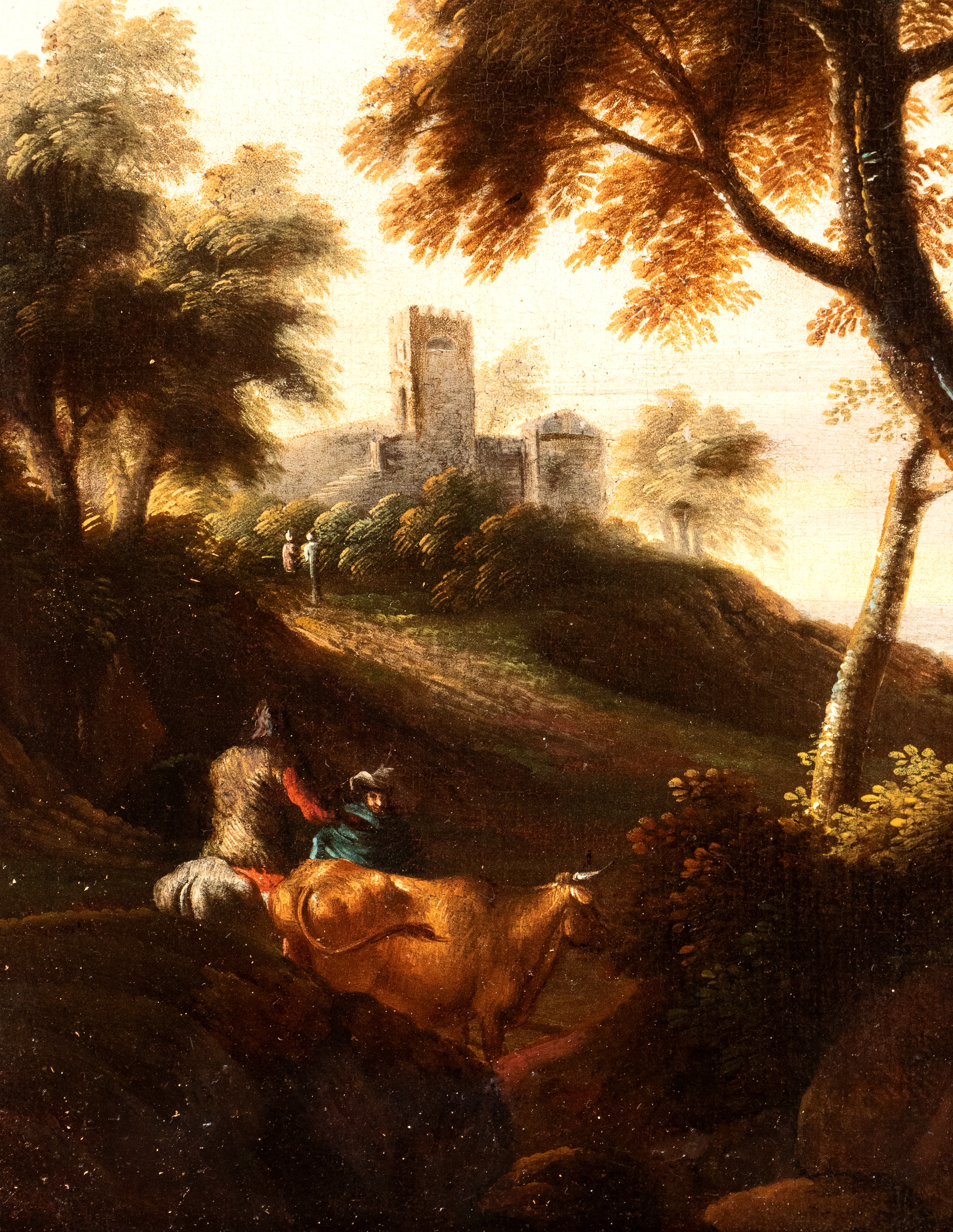 a) Paesaggio costiero con figure, armenti e torretta; b) Paesaggio con fontanile, corso d'acqua, ...