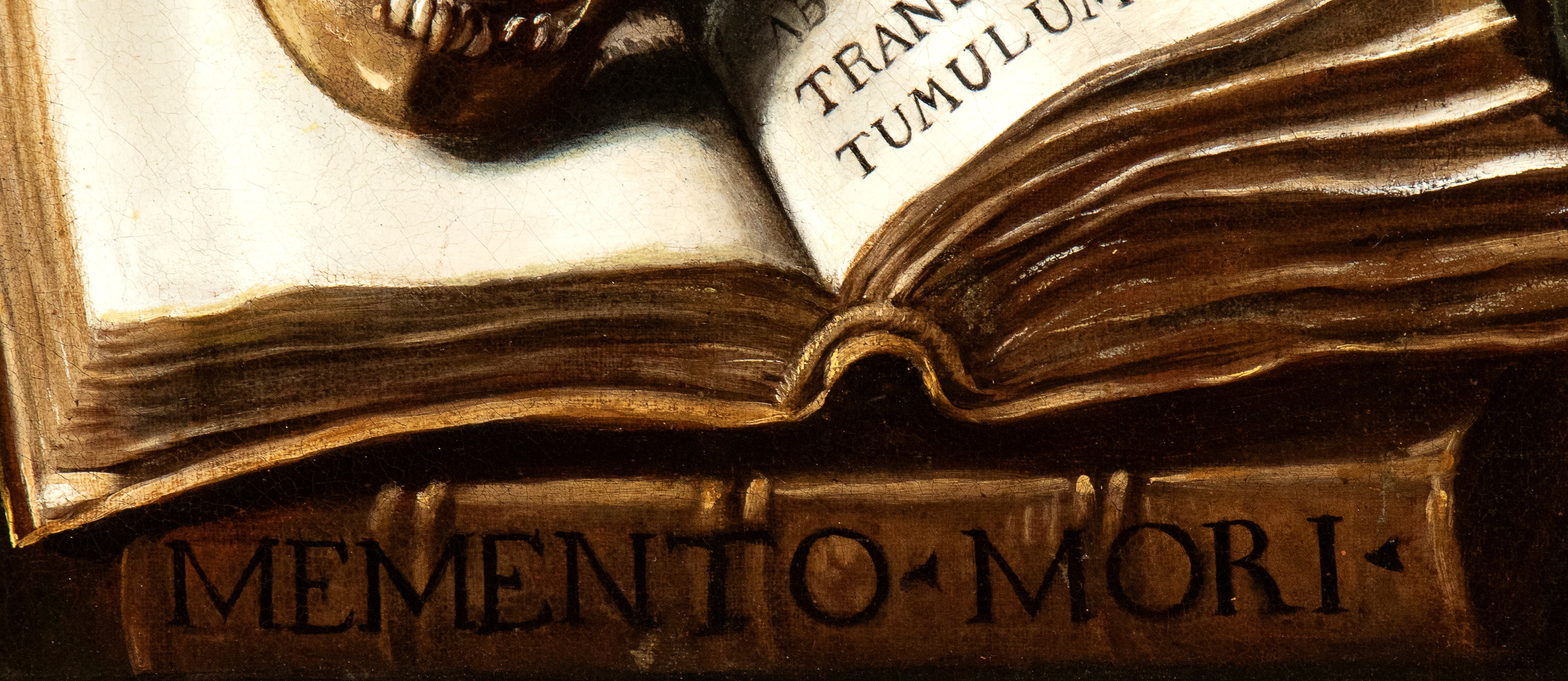 Vanitas con teschio, libri e clessidra