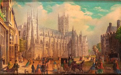 La cattedrale di Canterbury vista da sud-ovest, olio su rame con cornice