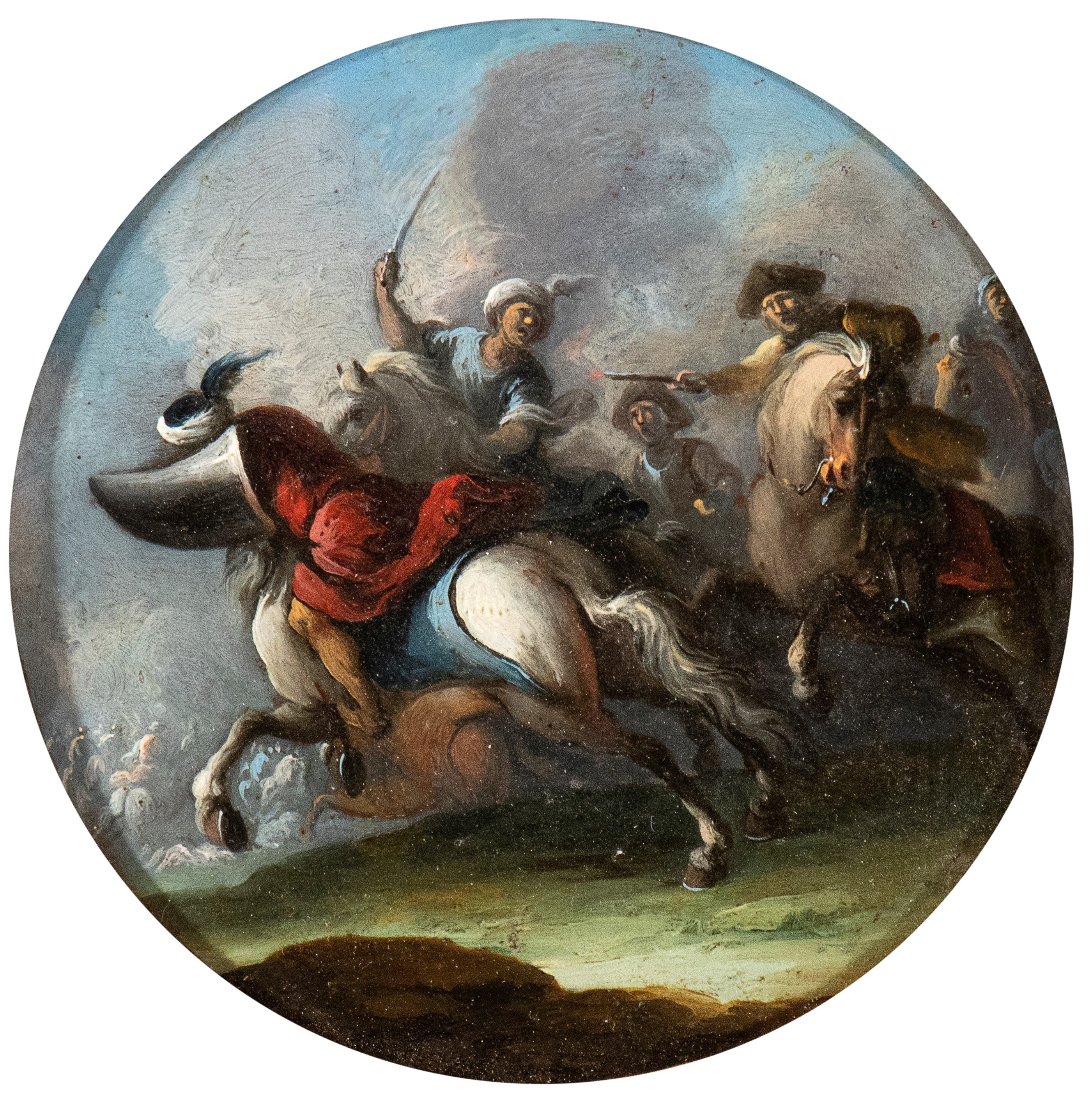 a) Scontro a cavallo tra due turchi e un cristiano; b) Scontro a cavallo tra due cristiani e un t...