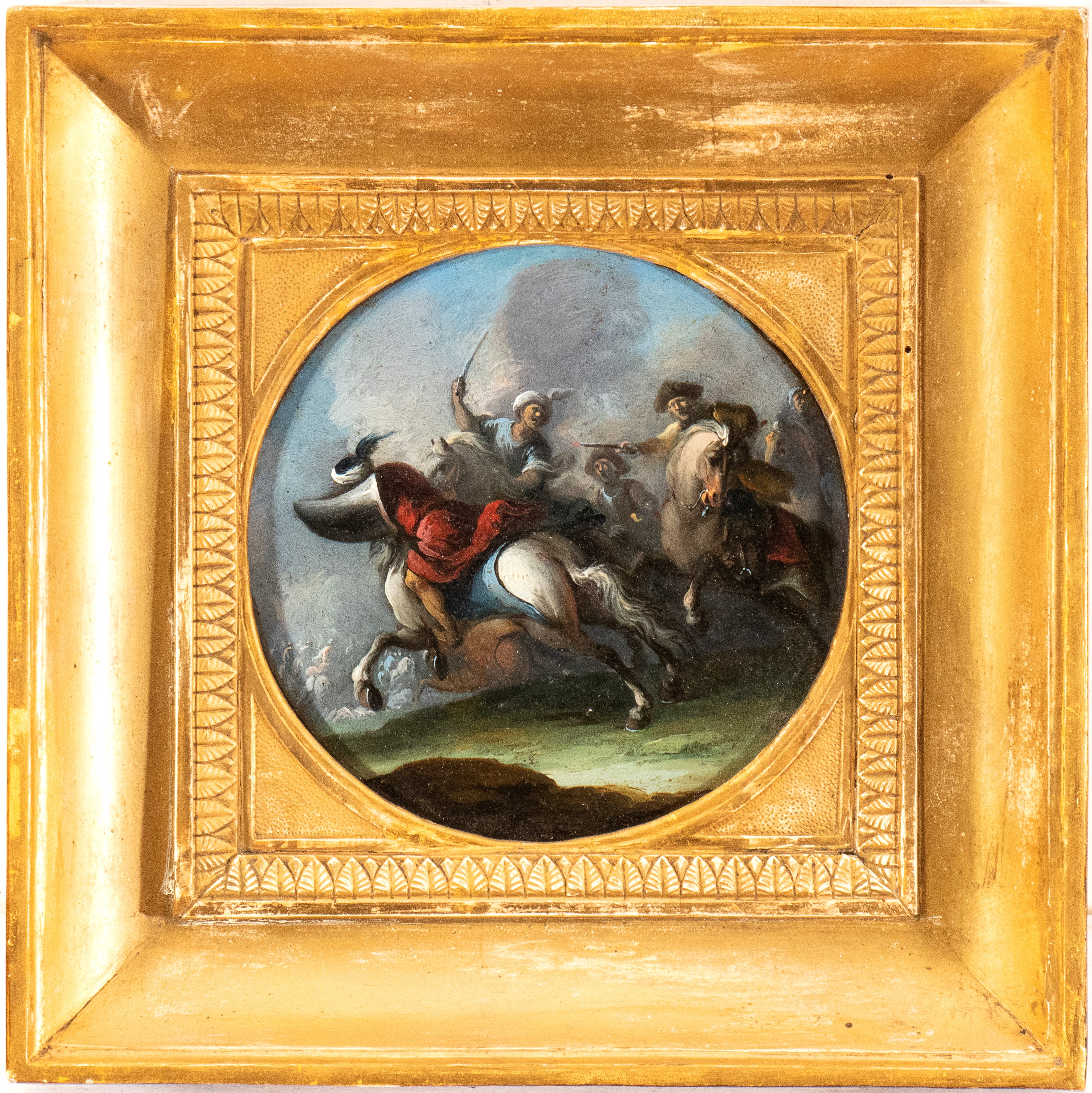 a) Scontro a cavallo tra due turchi e un cristiano; b) Scontro a cavallo tra due cristiani e un t...