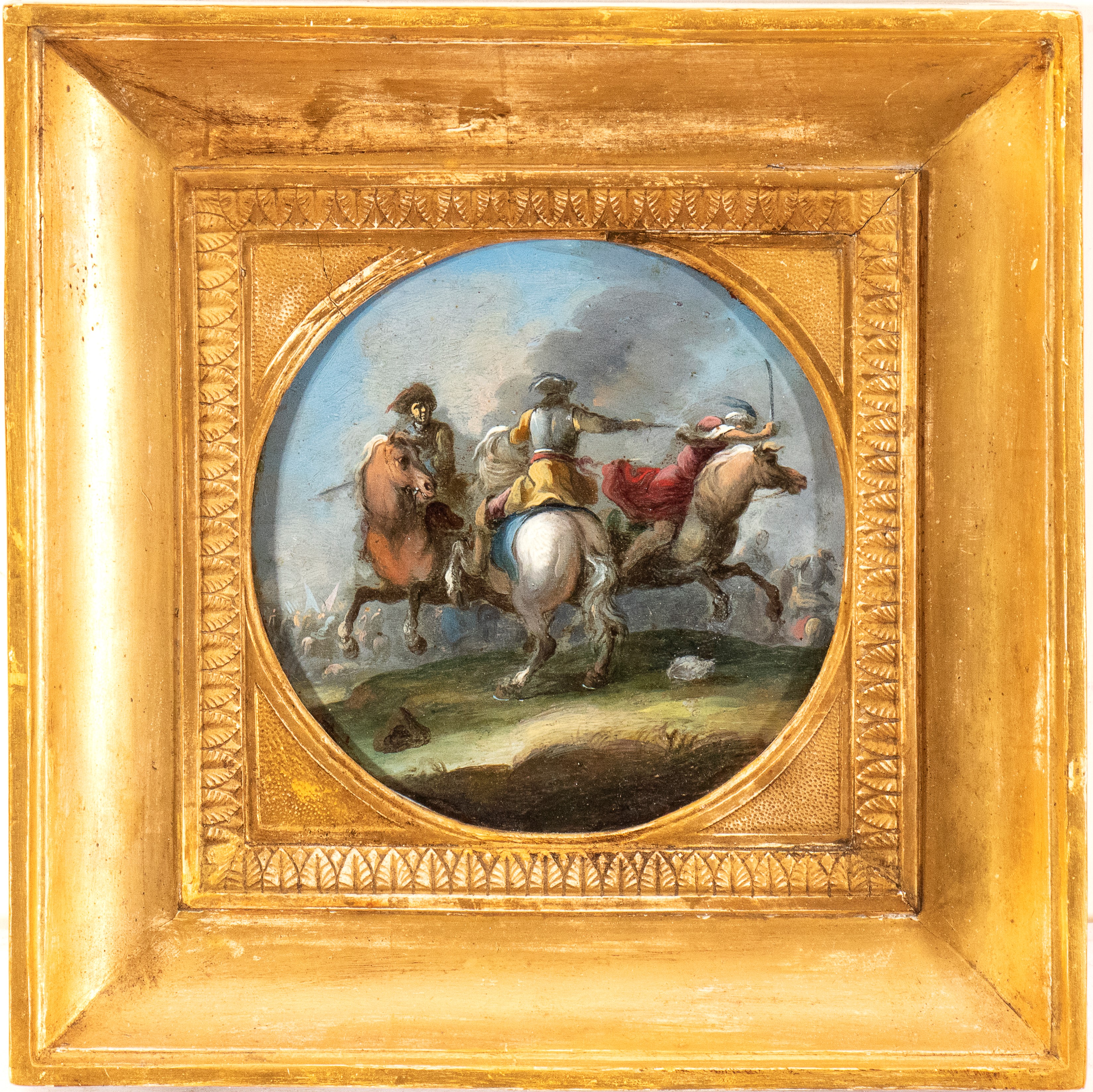 a) Scontro a cavallo tra due turchi e un cristiano; b) Scontro a cavallo tra due cristiani e un t...