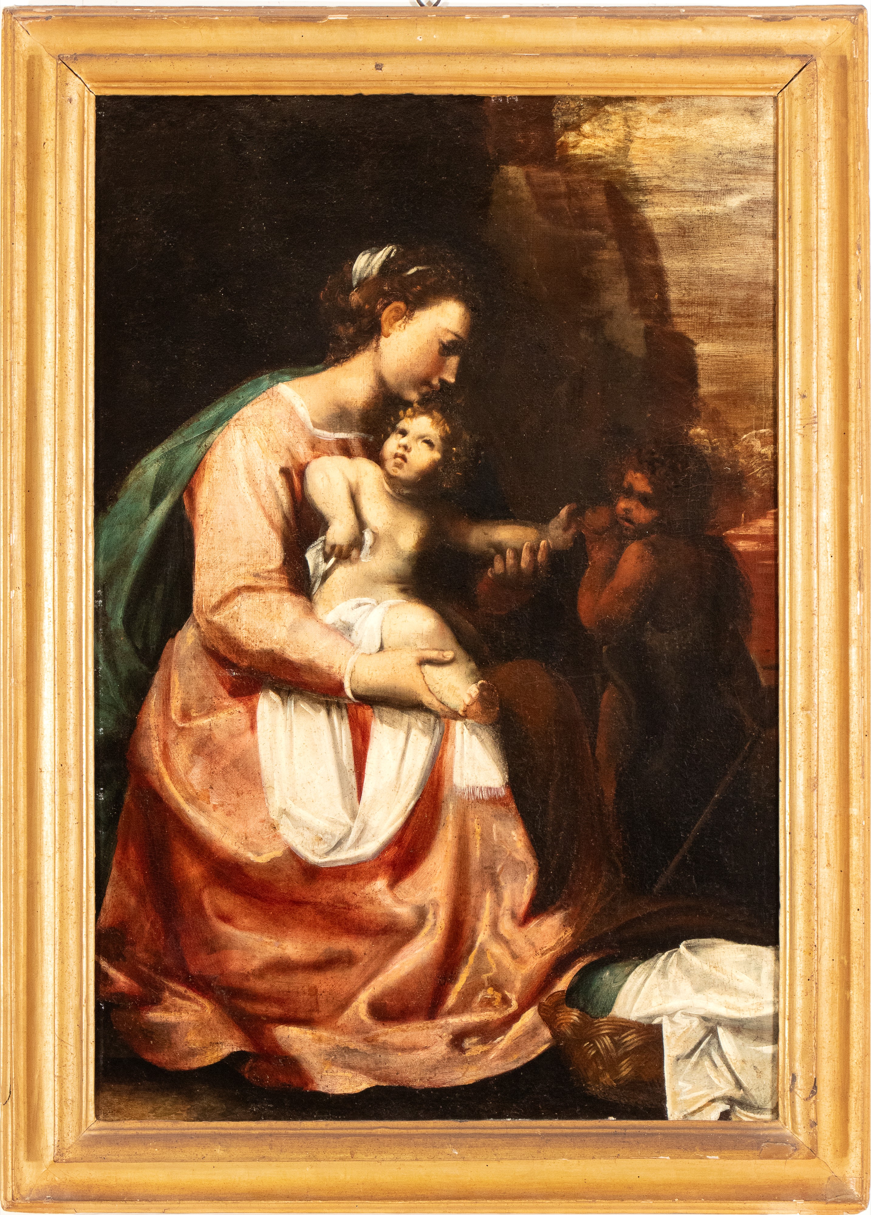 Artista Attivo a Roma, XVII Secolo - Madonna con Bambino e San Giovannino, olio su tela