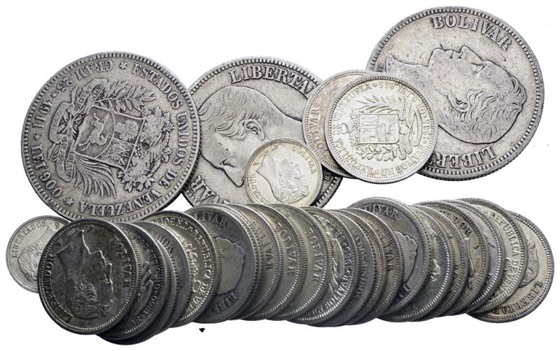 Venezuela. Lotto Misto di Bolívares. Ag. 200.45gr.