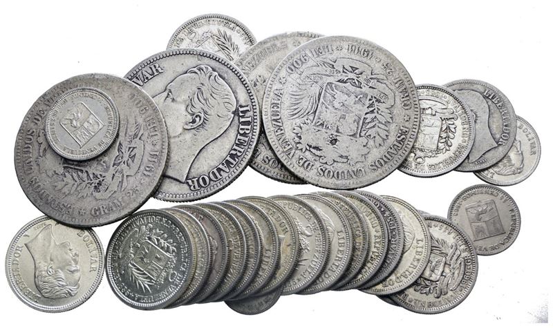 Venezuela. Lotto Misto di Bolívares. Ag. 200.gr.