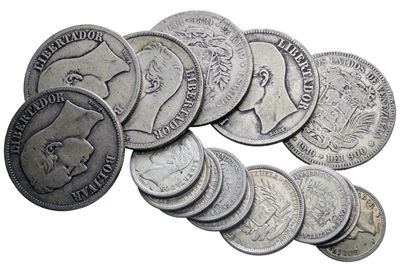 Venezuela. Lotto Misto di Bolívares. Ag. 200,63gr.