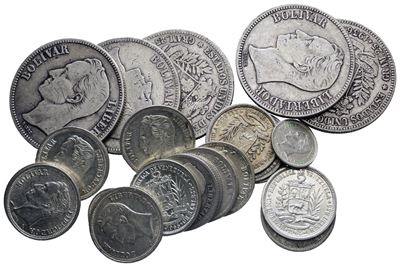 Venezuela. Lotto Misto di Bolívares. Ag. 200,22gr.