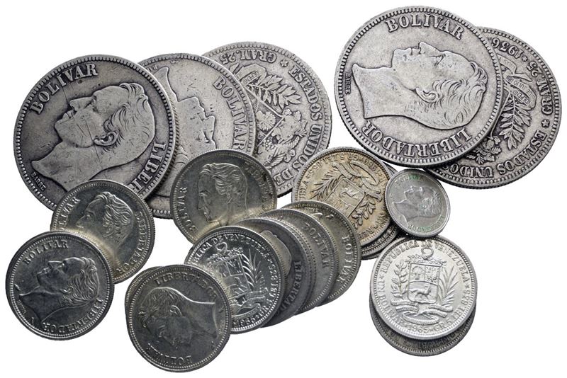 Venezuela. Lotto Misto di Bolívares. Ag. 200,22gr.