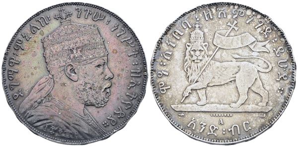 ETIOPIA. Menelik II (1889-1913). Birr 1895. KM 5; Ag; 28,07gr. BB/SPL