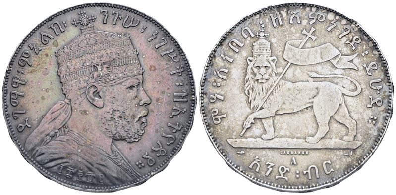 Etiopia. Menelik II (1889-1913). Birr 1895. Km 5; Ag; 28,07gr. Bb/spl