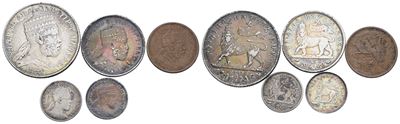 Etiopia. Menelik II (1889-1813). Lotto di 5 Monete, Si Segnala un 1/2 Birr e 1/4 di Birr. Nominal...