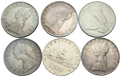 Repubblica Italiana. Lotto di 6 Monete da 500 Lire; 5 "caravelle", una "centenario 1861 1961". Co...