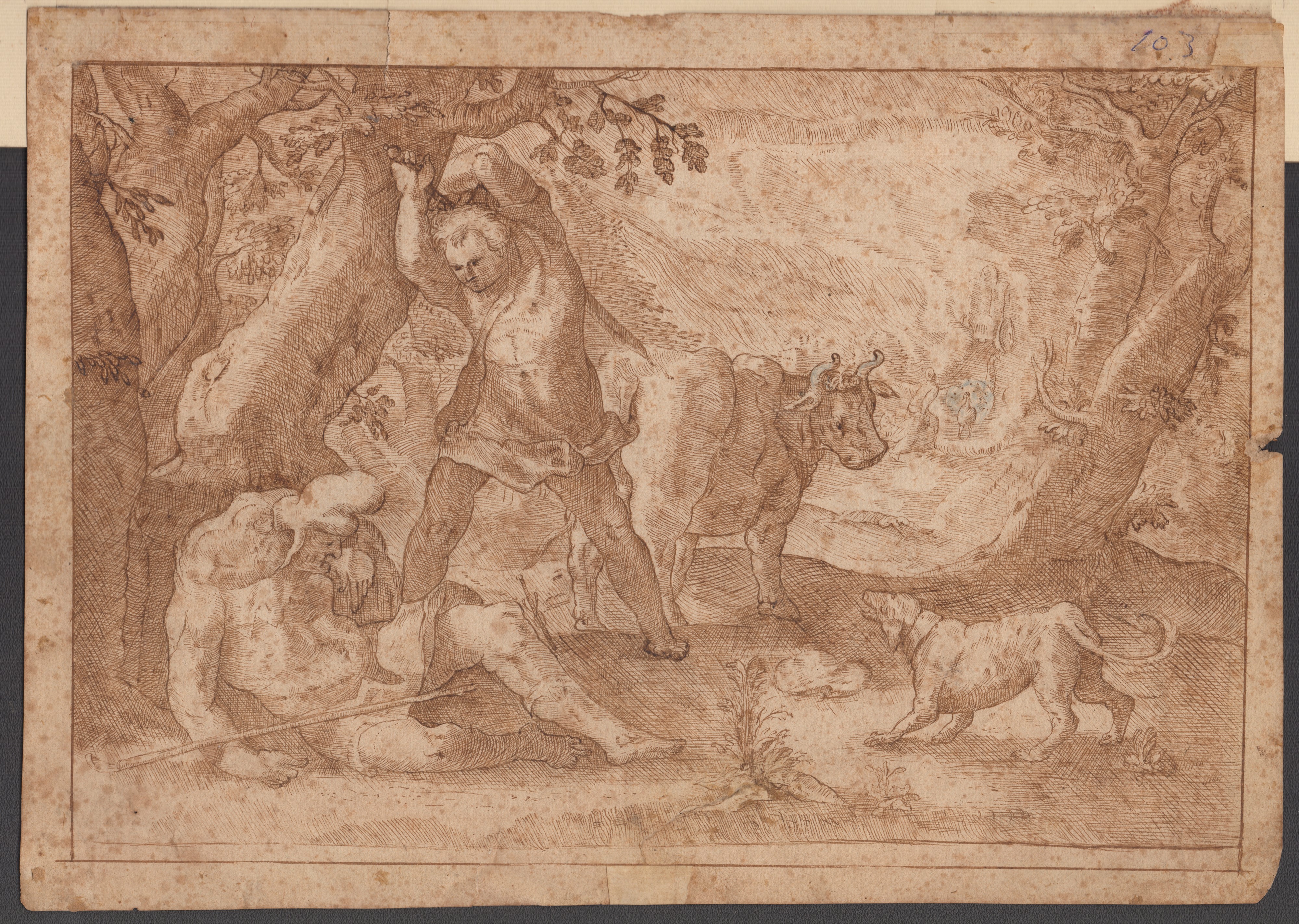 Paesaggio con Barche, Porto e Albero, da Paul Bril | Mercurio Uccide Argo, da Hendrick Goltzius