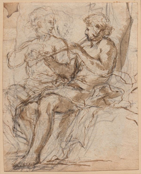Pier Francesco Mola - Studio con due figure, una con flauto