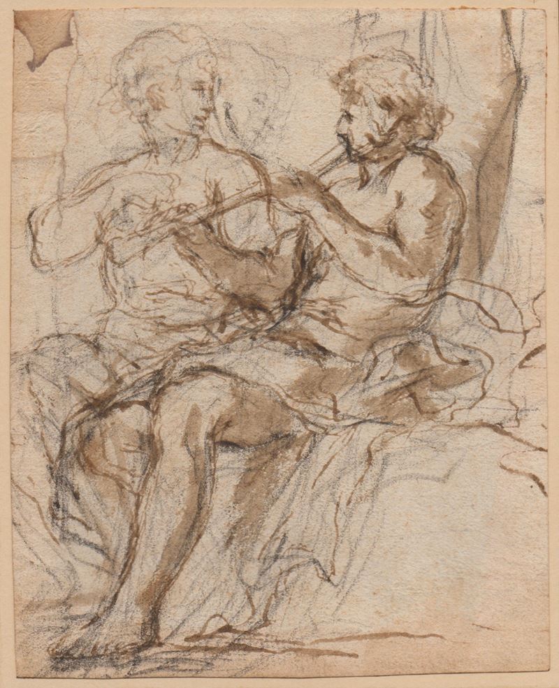 Pier Francesco Mola - Studio con due figure, una con flauto