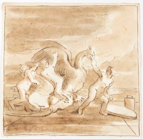 Fortunato Duranti : Cigno con i putti  - Asta DISEGNI  DAL XVI AL XIX SECOLO - Bertolami Fine Art - Casa d'Aste