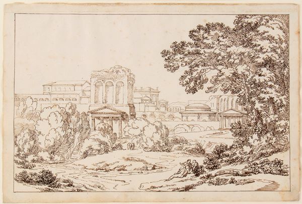 Landscape with classical ruins