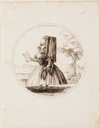 Caricatura con una donna che legge