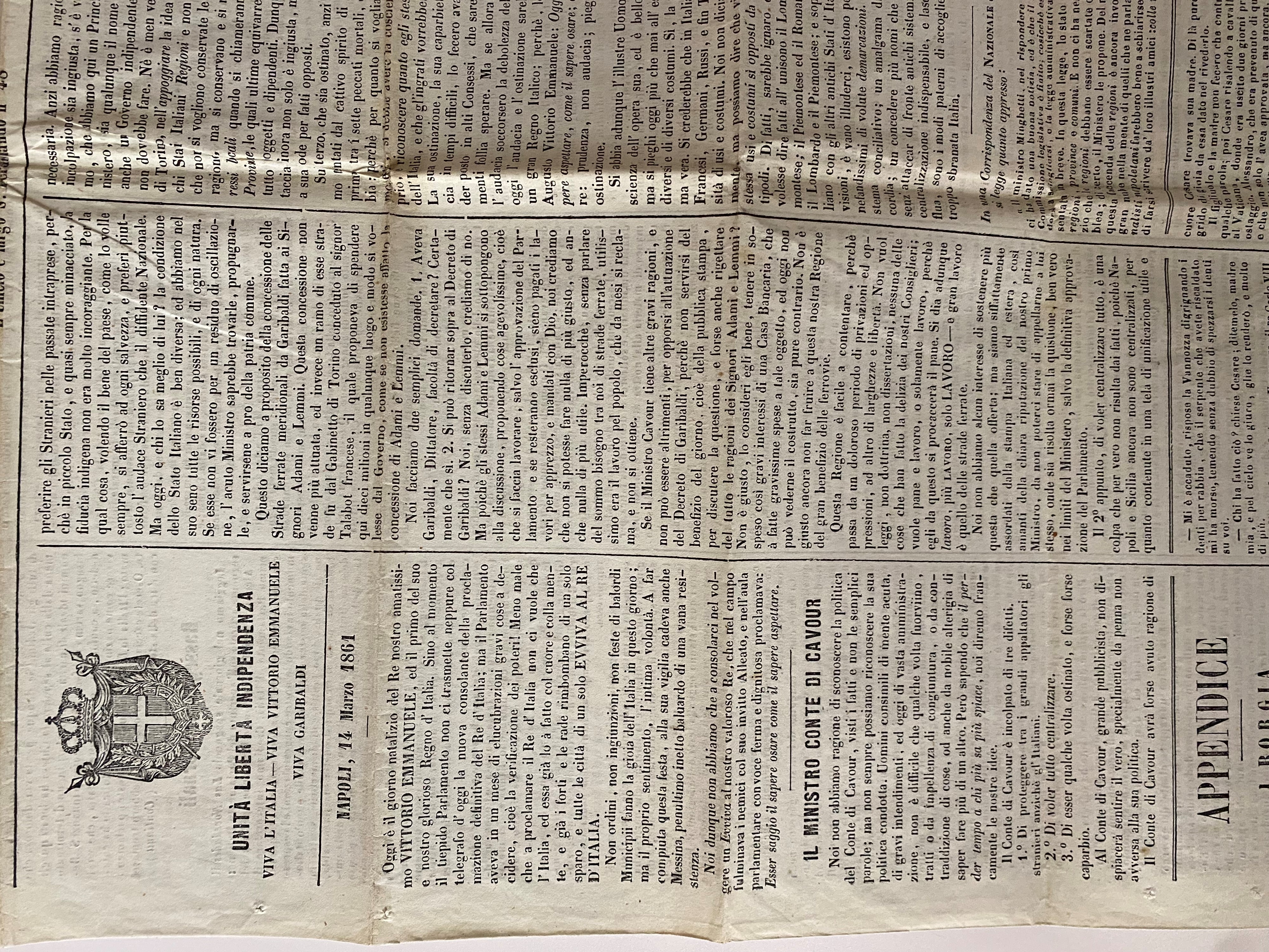 Storia postale napoletana, 14 marzo 1861: giornale «OMNIBUS» affrancato 1/2 tornese verde oliva n...