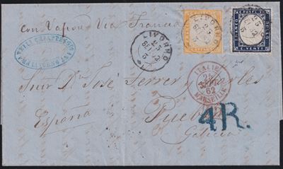 Sardegna, Affrancatura mista Regno/Sardegna IV emissione, 23.09.1862