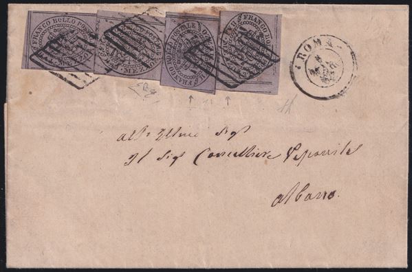 Pontificio - Storia Postale, rara combinazione n.1A x 3 + 1Aa