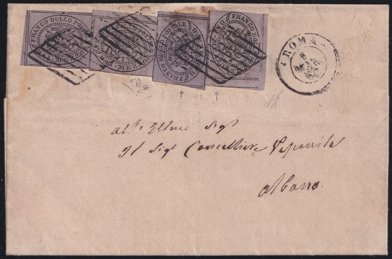 Diena, Pontificio – Storia postale, lettera da Roma per Albano con combinazione 1/2 baj. n. 1A (v...