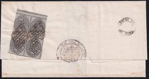 Pontifical - Postal History, 1/2 baj. in block of four.