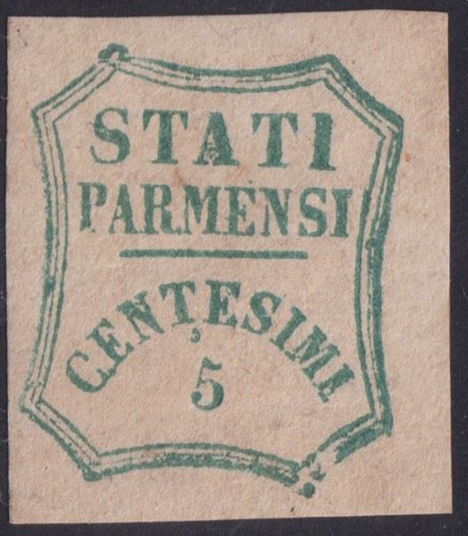 Parma - Gov. provvisorio, 5cent. verde azzurro nuovo con gomma.
