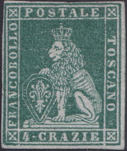Tuscany - 1st issue, 4cr. mint with gum.  - Auction STAMPS AND POSTAL HISTORY - Bertolami Fine Art - Casa d'Aste