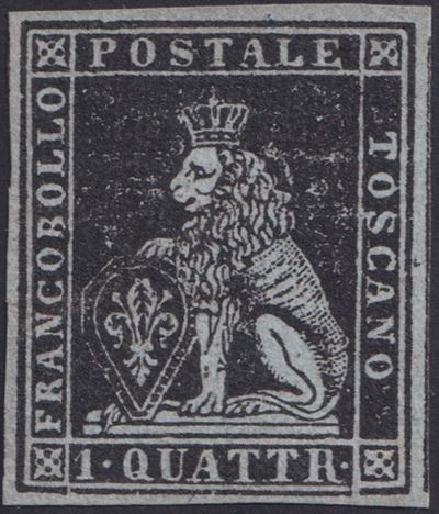 Bollettino postale di Toscana (I emissione), 1q nero su azzurro n. 1a (senza gomma)