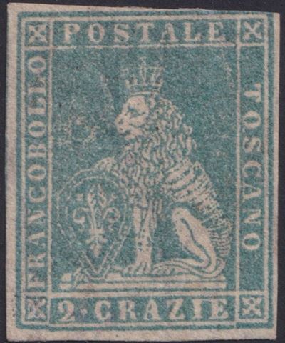 Diena, Emilio e Alberto, Toscana – II emissione, 2 centesimi azzurro (nuovo) con gomma e linguell...